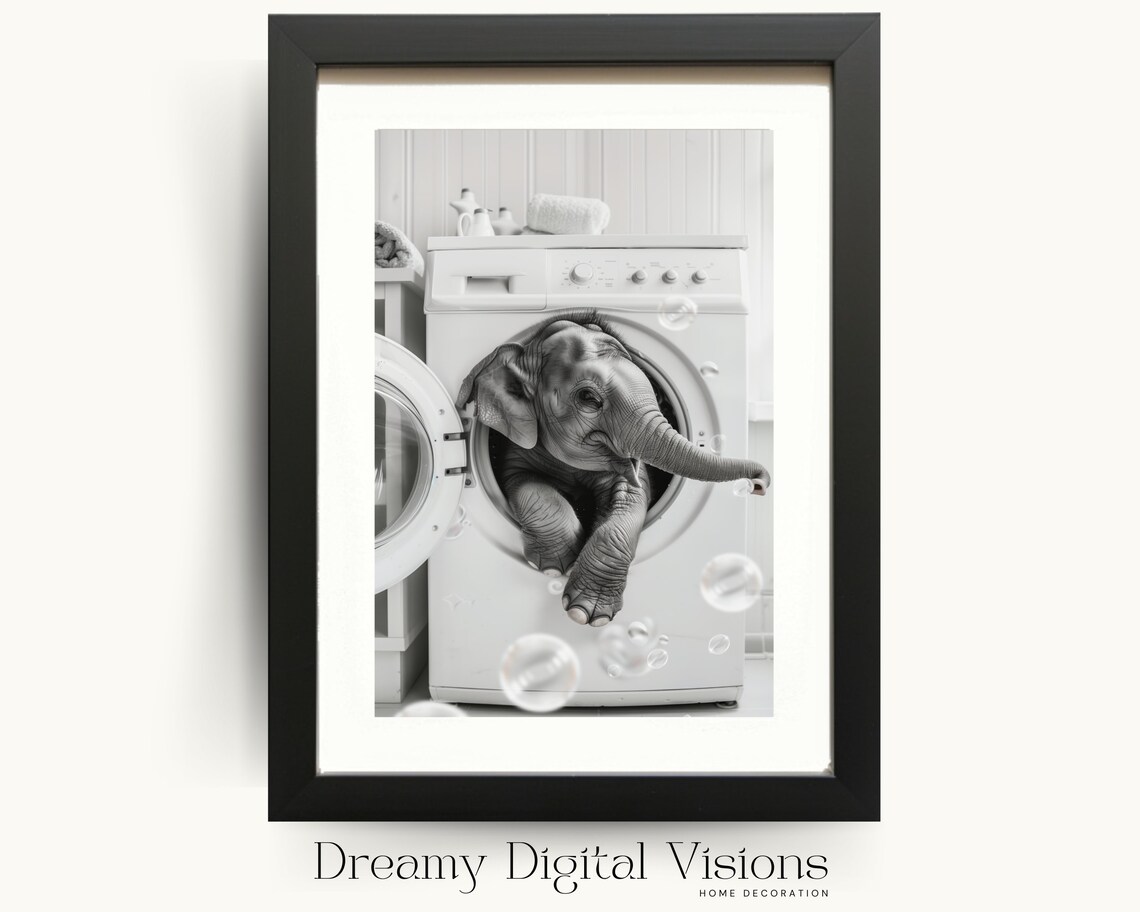 Elephant In Washing Machine Laundry Room Art Print