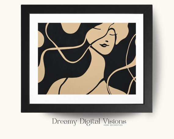 Abstract Minimalist Wall Art Matisse Style Neutral Toned Print Earthtone Wall Art Beige And Black Wall Art Woman Print