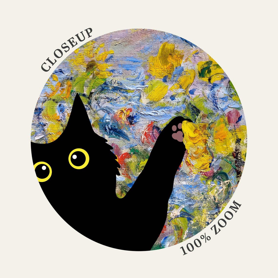 Black Cat Among Monet Style Wildflowers by the Blue Water Poster - Image 4
