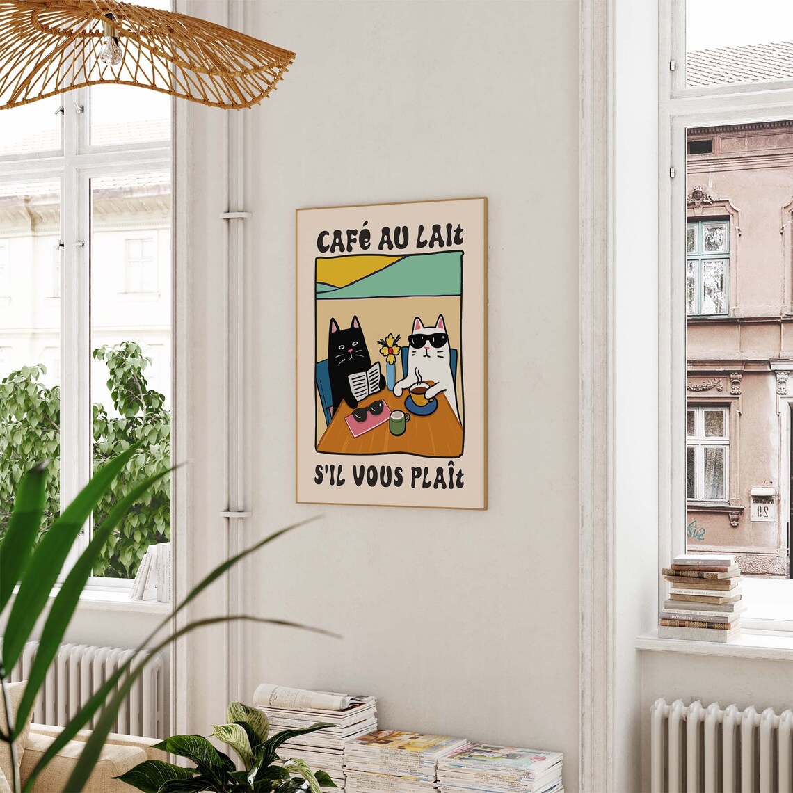 Cafe Au Lait Sil Vous Plait Two Funny Cats At French Cafe Table Poster - Image 3