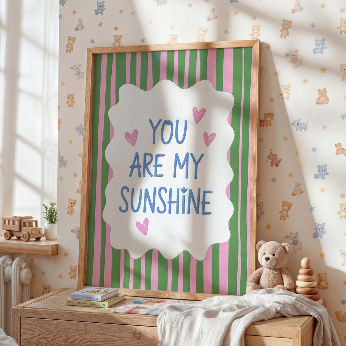 You Are My Sunshine Quote Pink Nursery Baby Room Wall Poster