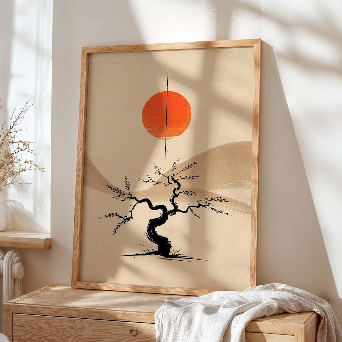Japanese Bonsai Minimalist Art Print, Zen Landscape