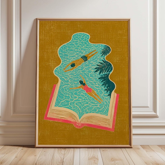 Surreal Swimming Pool Book, Vintage Literary Art