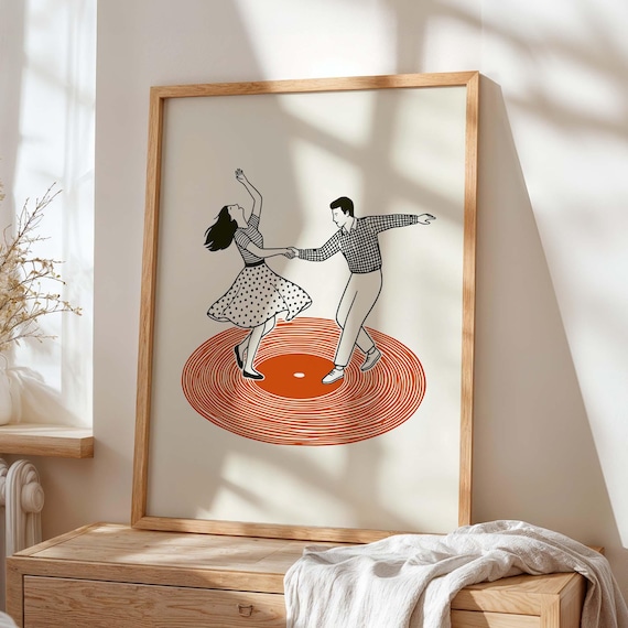 Dancing Couple Vinyl Wall Art Print, Retro Music Poster