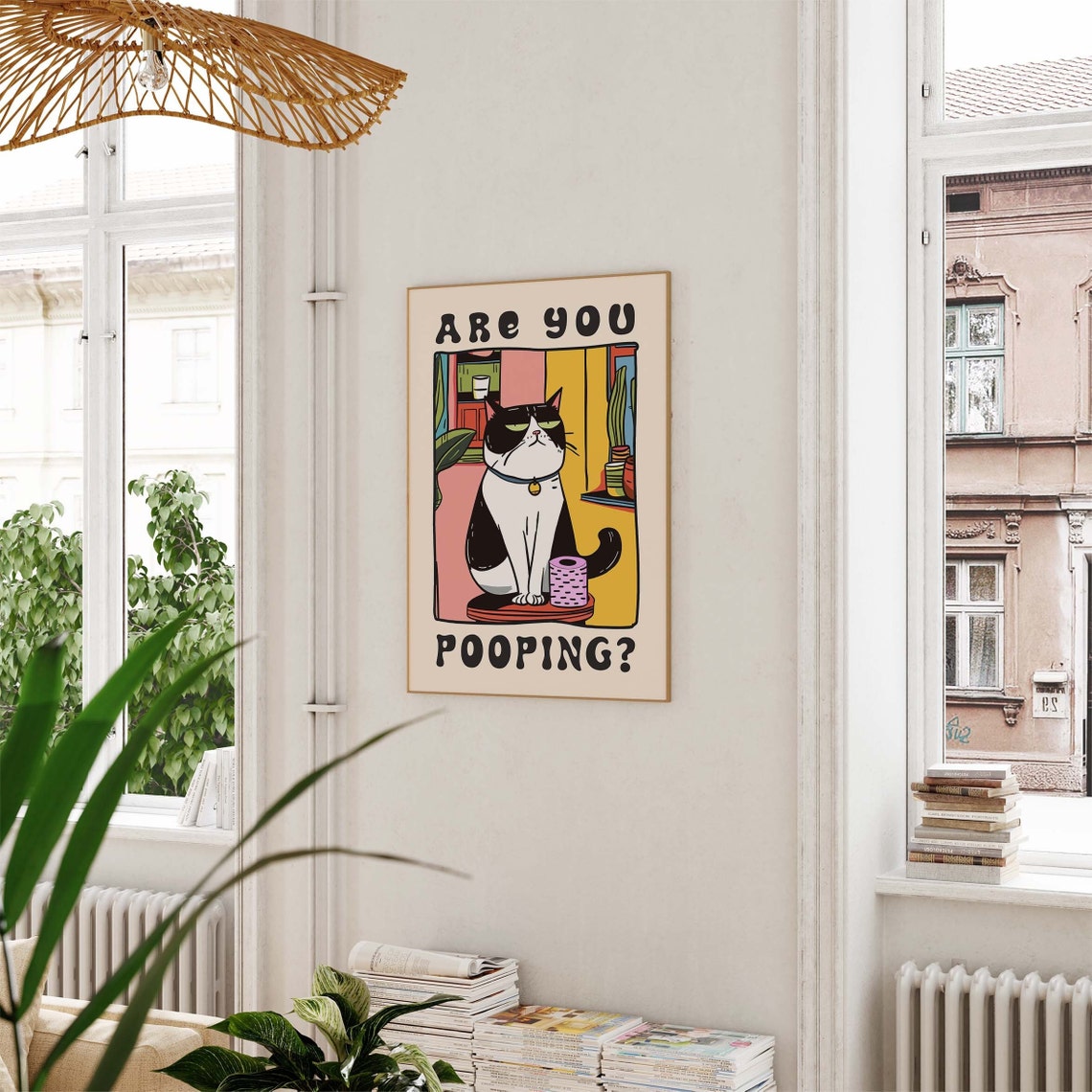 Are You Pooping Tuxedo Cat With Toilet Paper Retro Bathroom Poster - Image 3