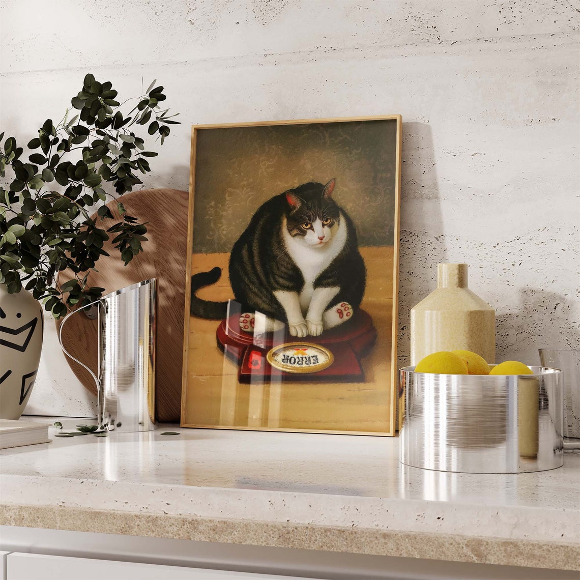 Chubby Cat on Vintage Bathroom Scale Error Message Funny Poster - Image 4