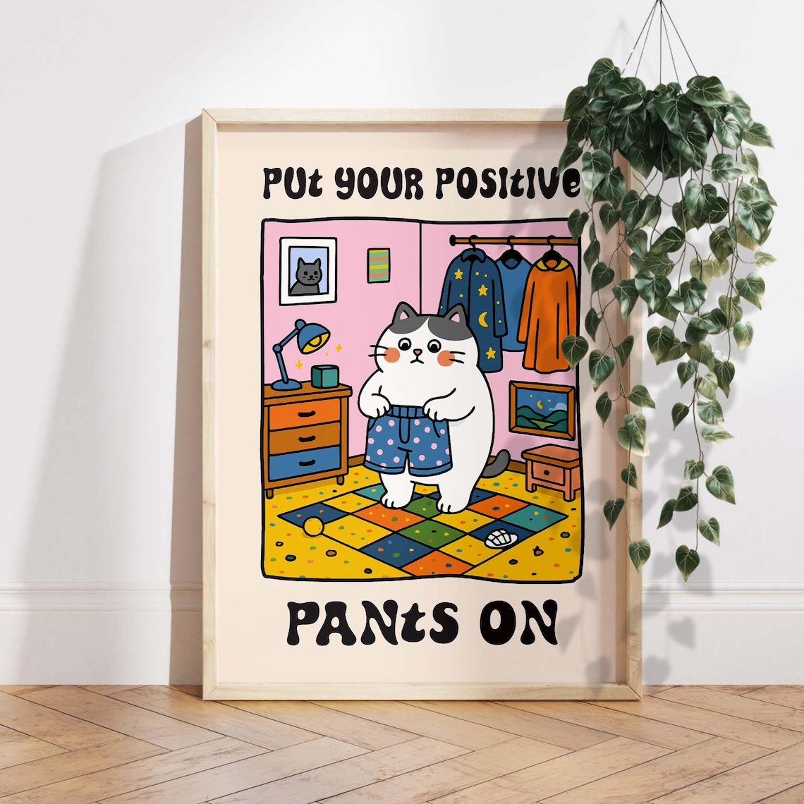 Positive Cat Motivational Cute Kawaii Art Print