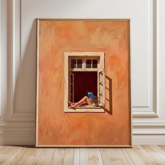Woman Reading In Window Print Mediterranean Nook Wall Art Book Lover Decor