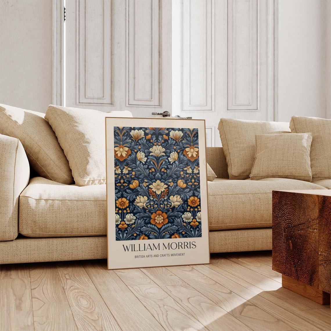 William Morris Style Navy And Orange Floral Pattern Vintage Art Poster - Image 4