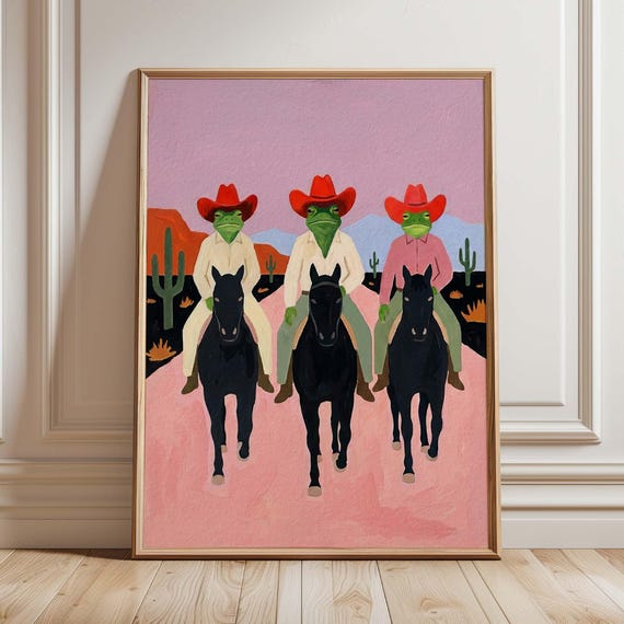 Frog Cowboy Whimsical Western Desert Art Print
