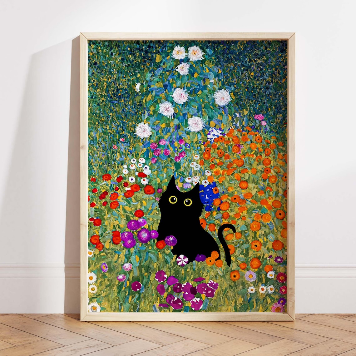 Gustav Klimt Garden Cat Poster, Floral Gift