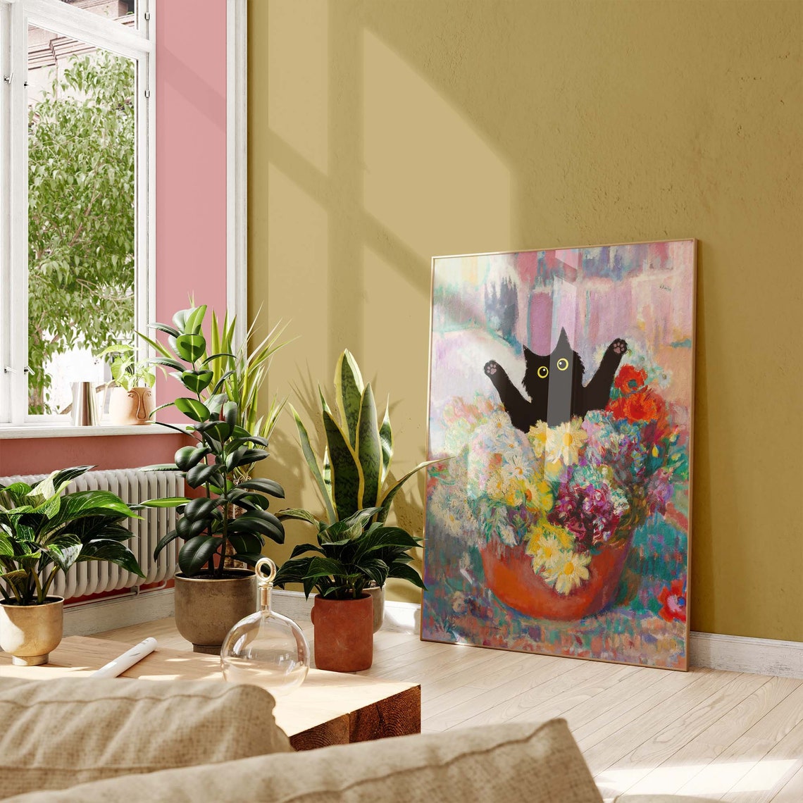Black Cat With Paws Up Bursting From A Flower Pot Joyful Poster - Image 3