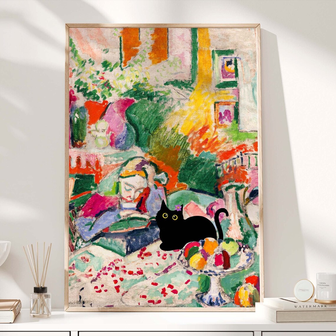 Black Cat in Matisse Fauvist Interior With Reading Woman Poster - Image 4