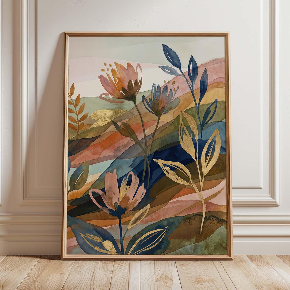 Abstract Floral Landscape, Watercolor Boho Art Print