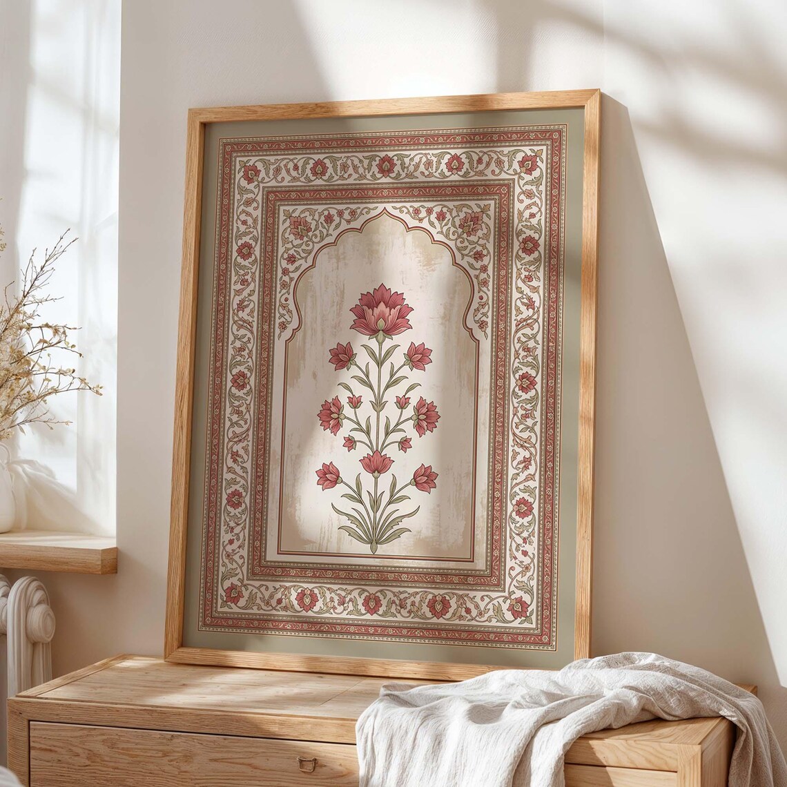 Mughal Floral Arch Pink Indian Botanical Vintage Ethnic Art Poster