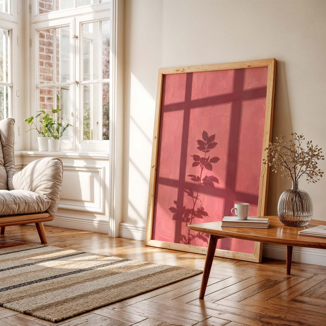 Blush Pink Window Light Plant Shadow Minimal Aesthetic Poster - Image 4