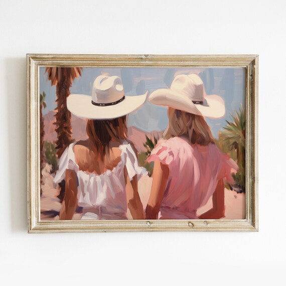 Coastal Cowgirls Best Friends White Cowboy Hats Palm Trees Travel Poster