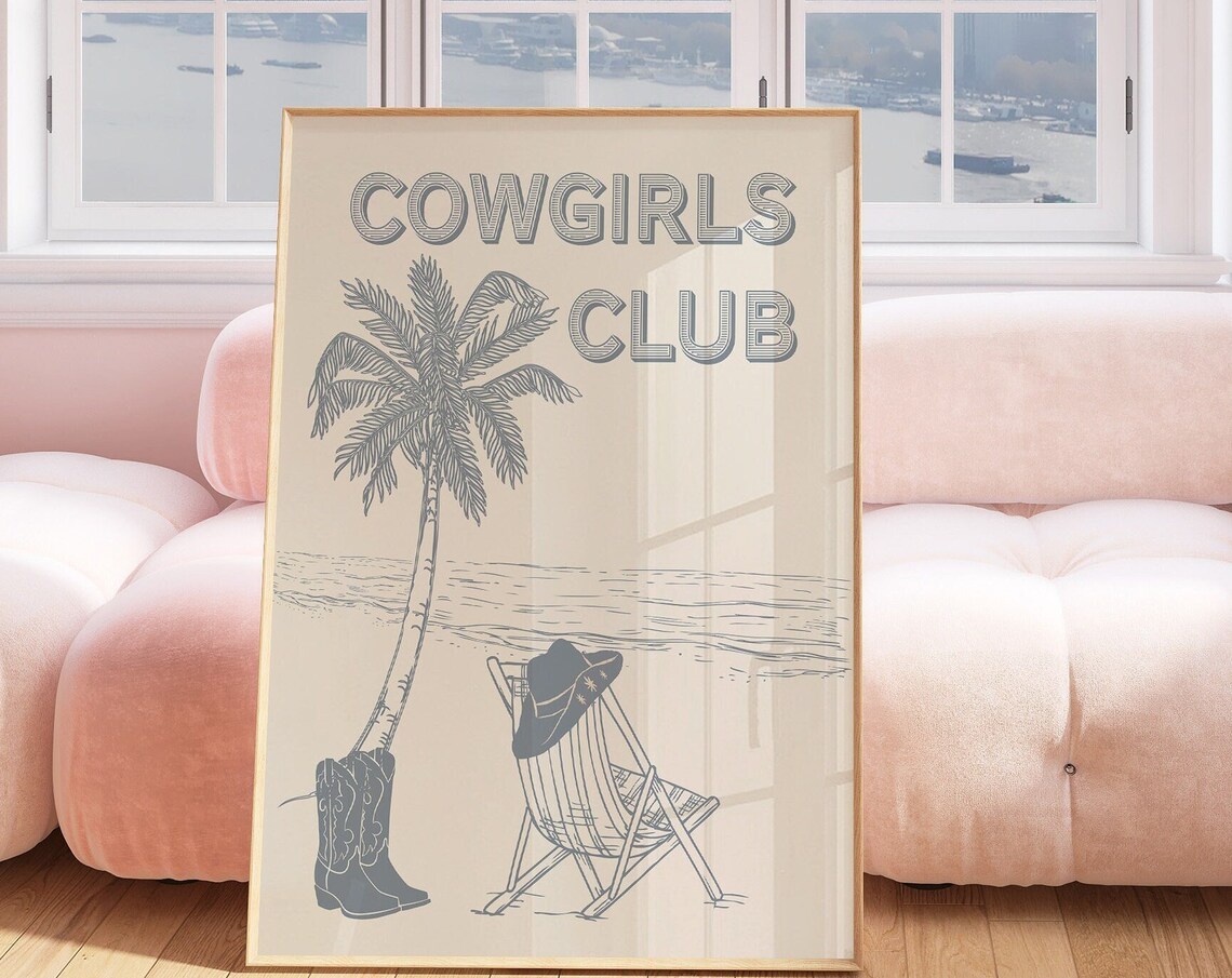 Coastal Cowgirl Club Poster Beach Club Print Lyrics Cowgirls Blue Minimalist Art