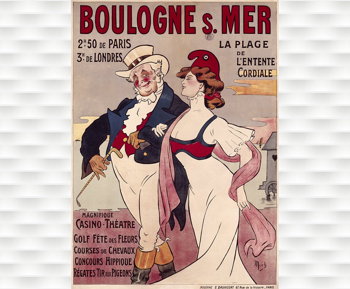 Boulogne sur Mer Vintage French Beach Travel John Bull Marianne Poster