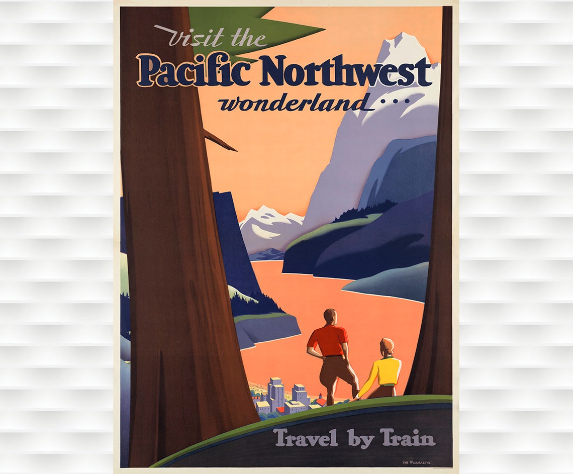 Pacific Northwest Wonderland Travel by Train Vintage Sunset Poster