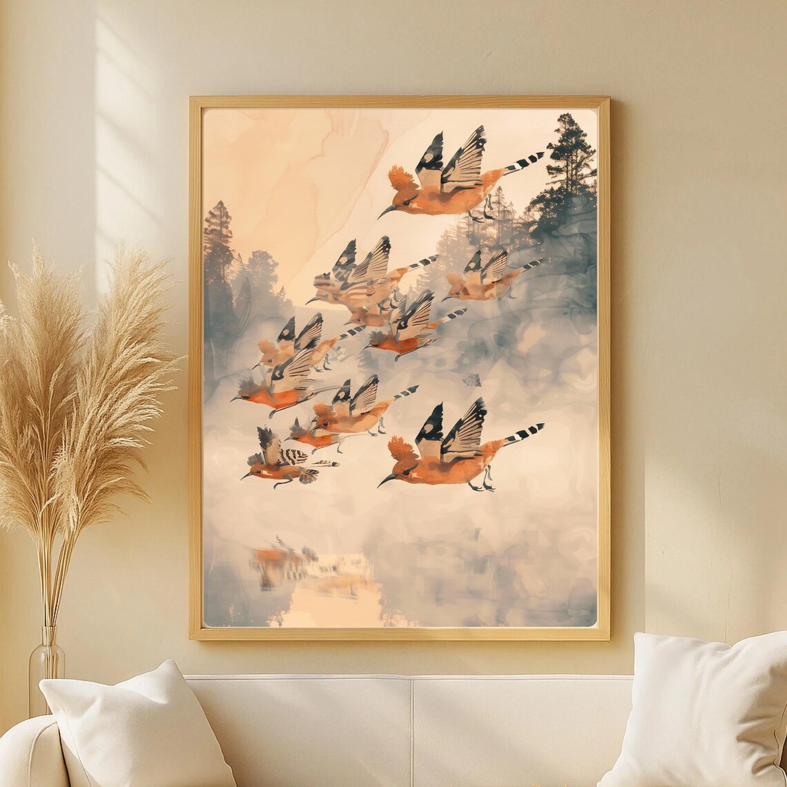 Watercolor Hoopoe Birds In Flight, Nature Art Print