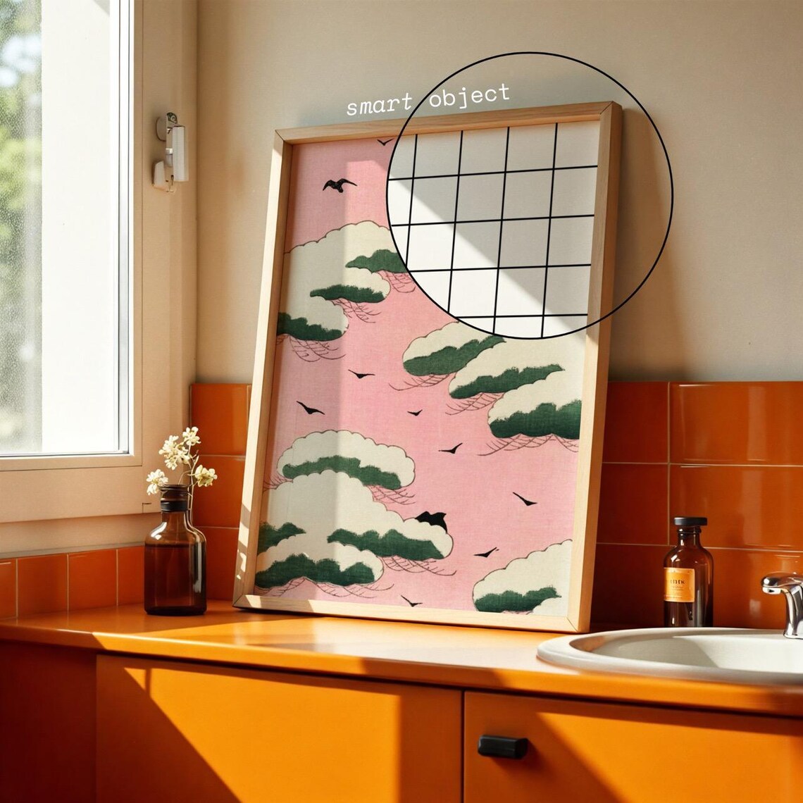 Din A Retro Orange Bathroom Frame Mockup Bathroom Frame Mockup For Prints And Artwork Vintage Poster Mockup The Olivia Mockup - Image 2