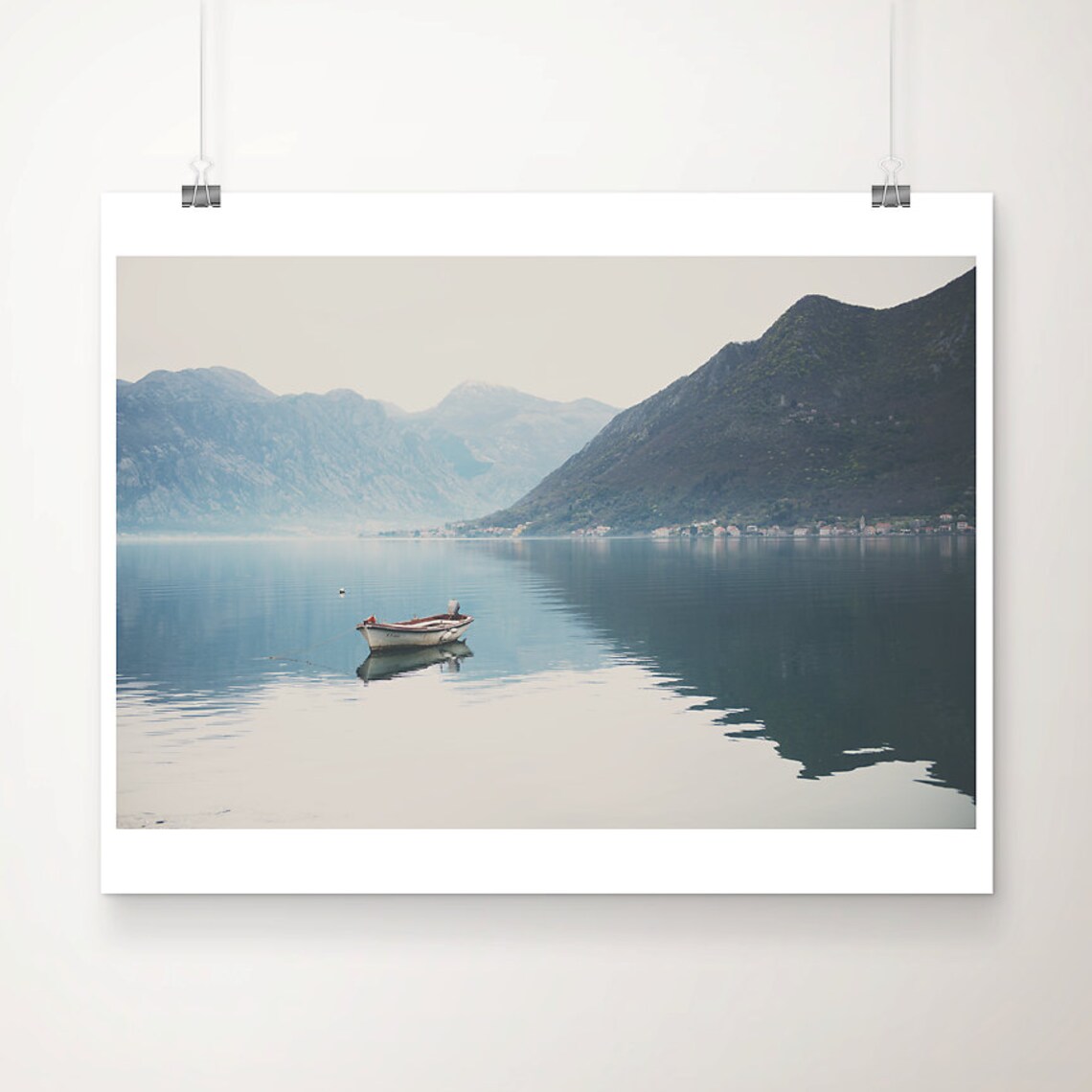 Bay Of Kotor Montenegro Calm Bay Boat Mountain Landscape Poster