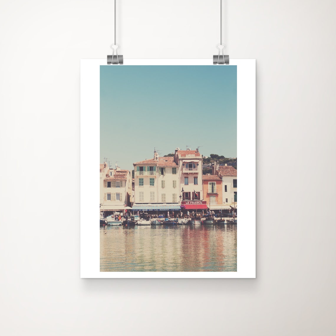 Cassis Harbor Waterfront with Pastel Buildings and Boats Poster