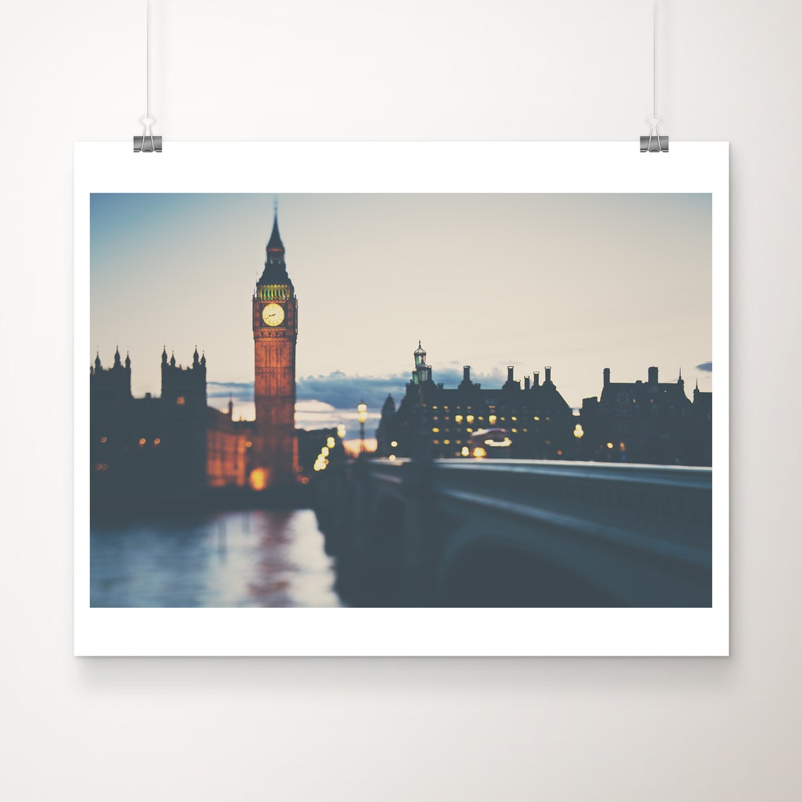 London Big Ben Night City Lights Westminster Bridge Photo Print