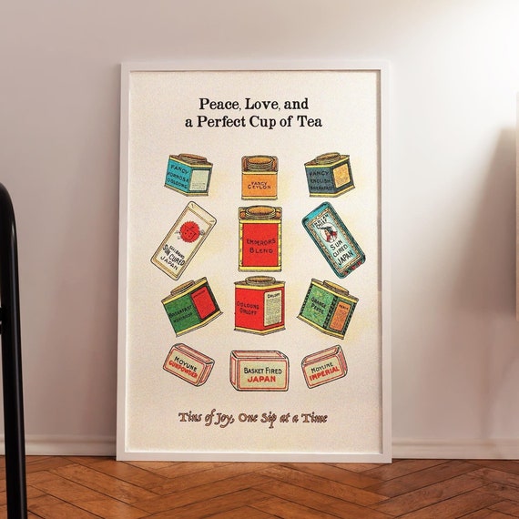 Tea Wall Art Coffee Bar Poster Vintage Tea Tins Print Home Cafe Wall Art Retro Kitchen Wall Art Drink Art Print