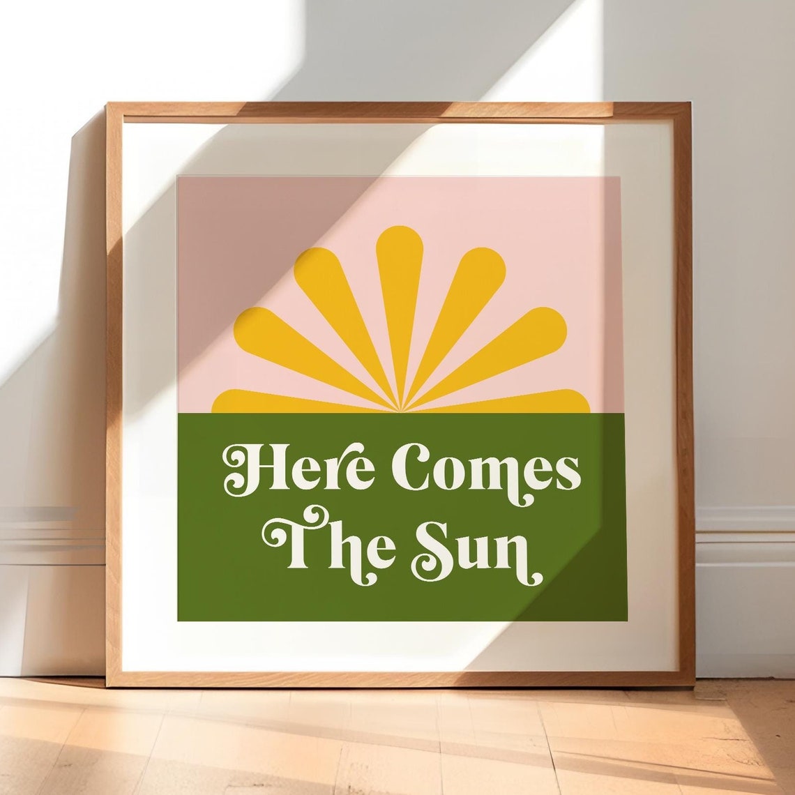 Here Comes The Sun Retro Sunrise Typography Art Decor Poster