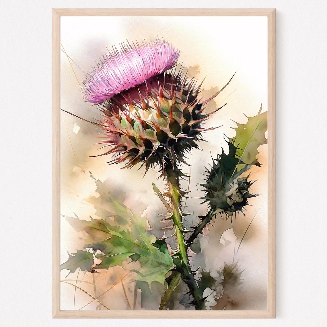 Texas Thistle Flower Bud Watercolor Botanical Nature Art Poster