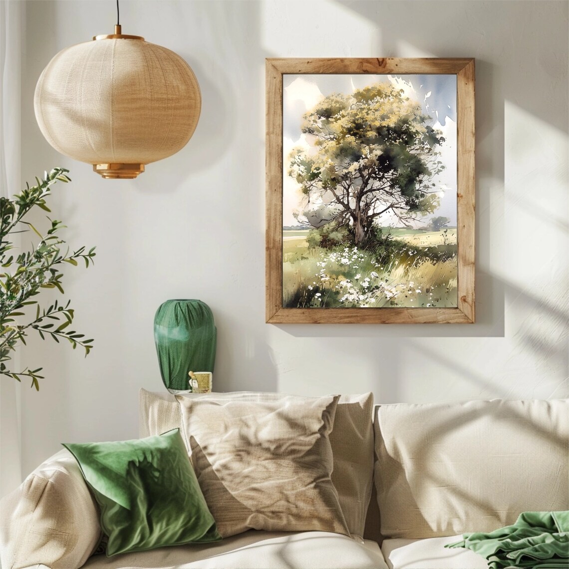 Tree Painting Summer Country Landscape Watercolor Art Print - Image 3
