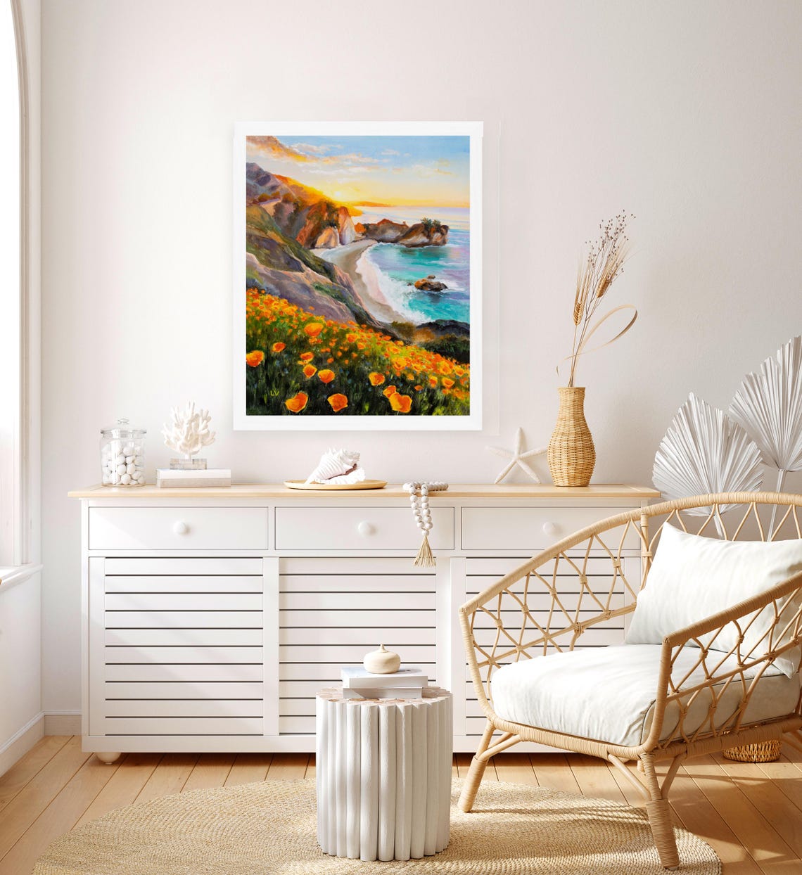 Big Sur Sunset Coast with Wild Poppies Oil Painting Beach Poster - Image 3