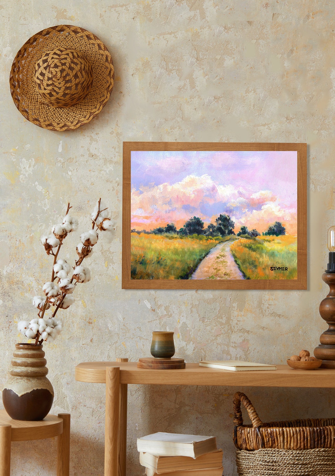 Summer Landscape Art Print Alabama Countryside Painting Sky And Clouds Artwork Ceerful Summer Day Path With Trees Homestead Wall Decor - Image 5