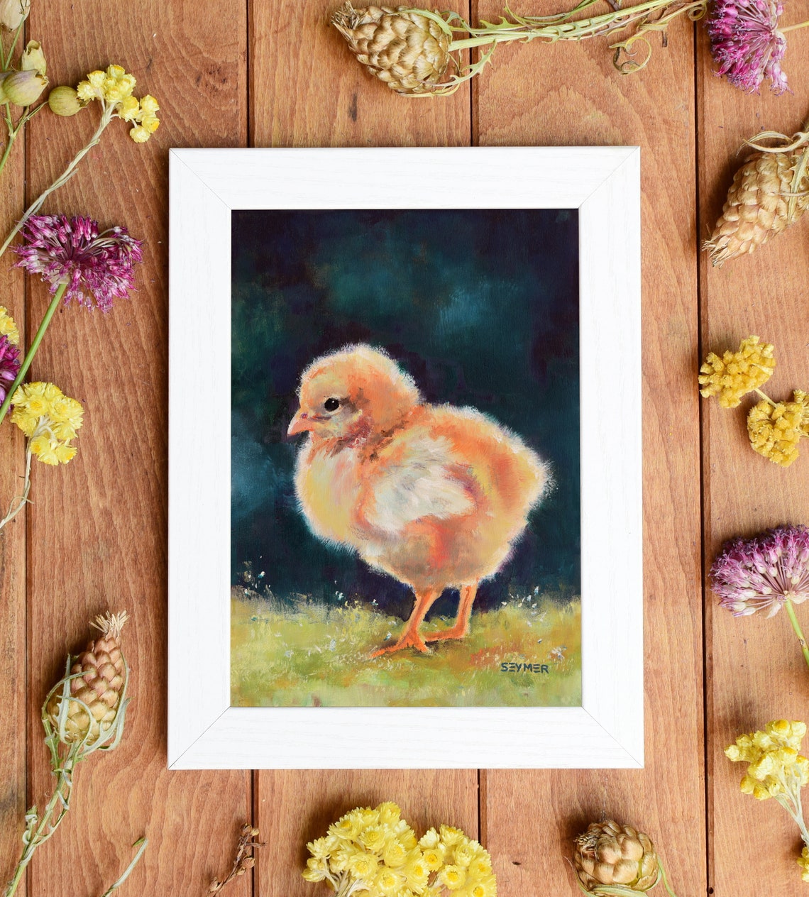 Adorable Fluffy Yellow Chick Oil Painting on a Dark Background Poster - Image 4