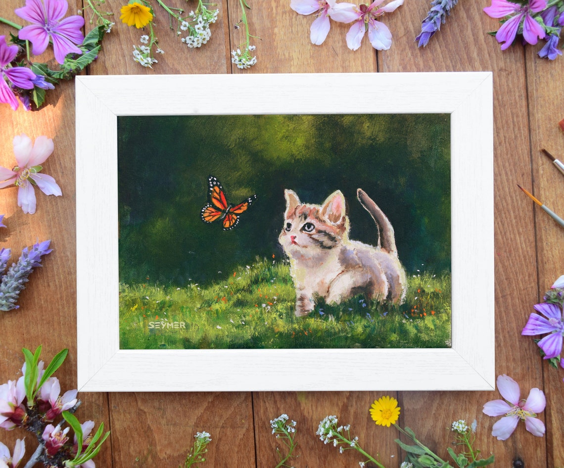 Curious Kitten Watching a Monarch Butterfly in the Garden Poster - Image 4