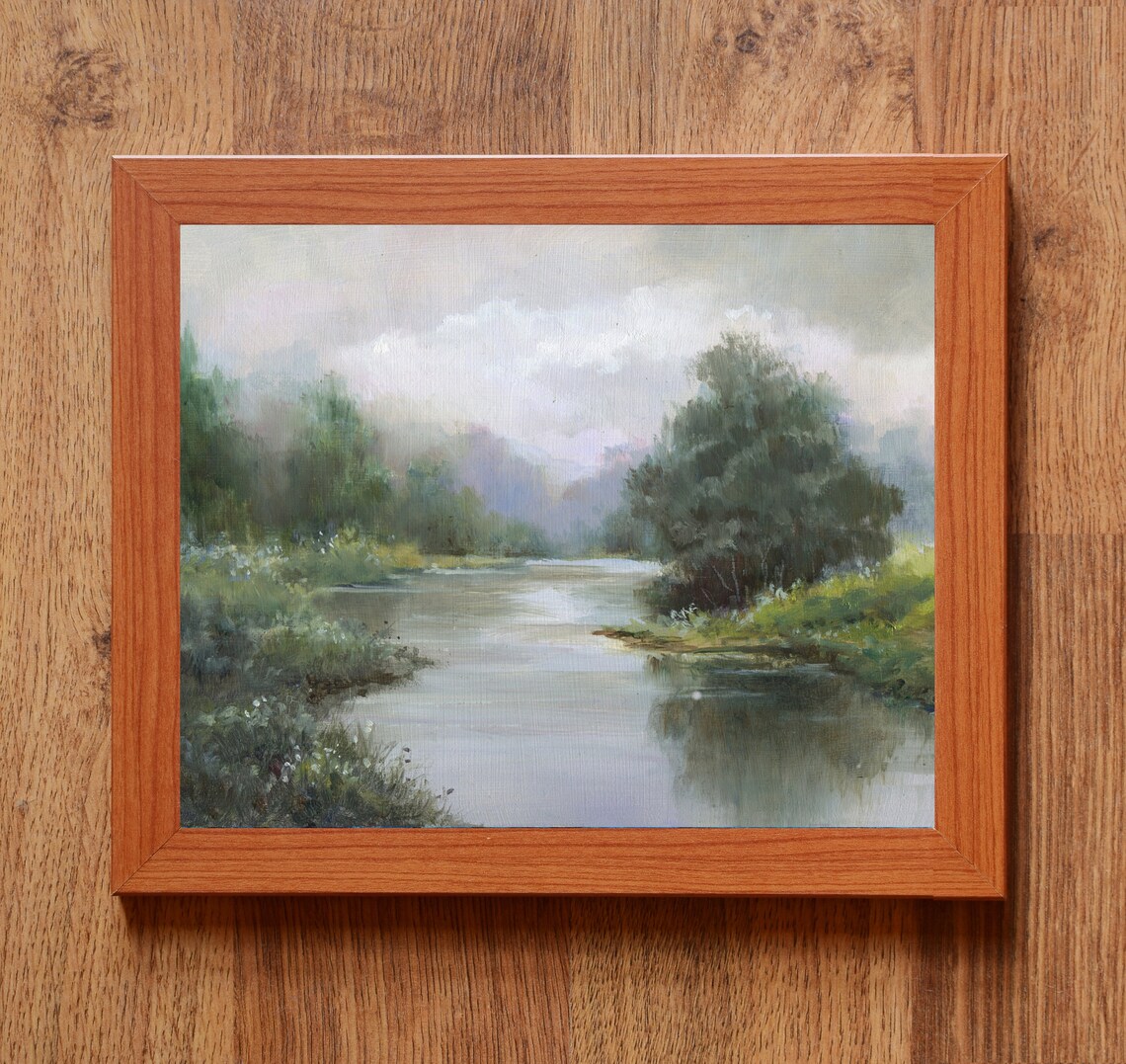Vintage Landscape Art Print, Neutral Country River - Image 3