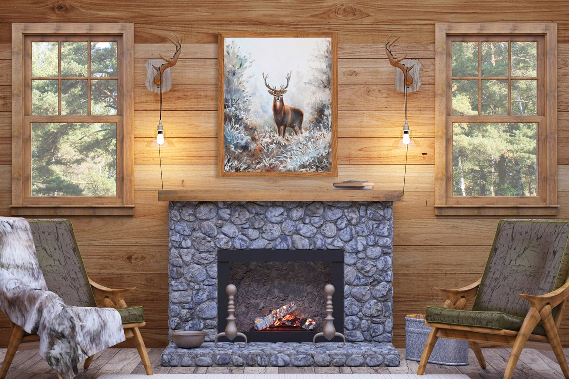 Majestic Stag with Antlers in a Frosty Winter Landscape Poster - Image 6