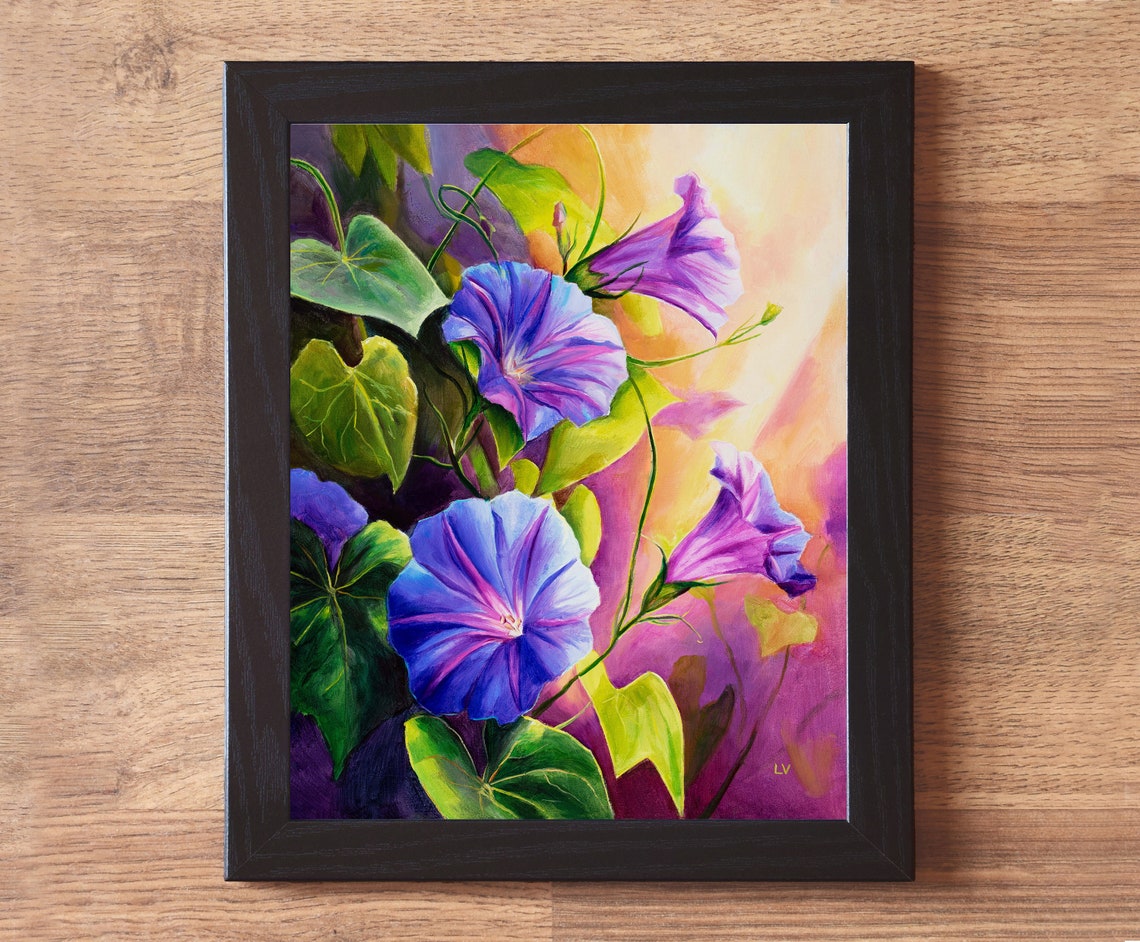 Purple And Blue Morning Glories Glowing In Warm Sunlight Floral Poster - Image 2