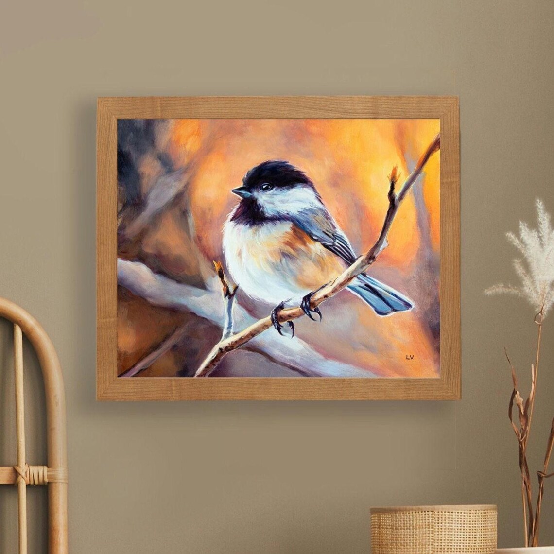 Black Capped Chickadee Farmhouse Kitchen Art Print