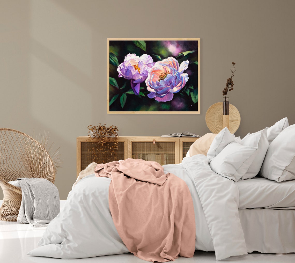Pink And Lavender Peonies In Full Bloom Close Up Floral Art Poster - Image 4