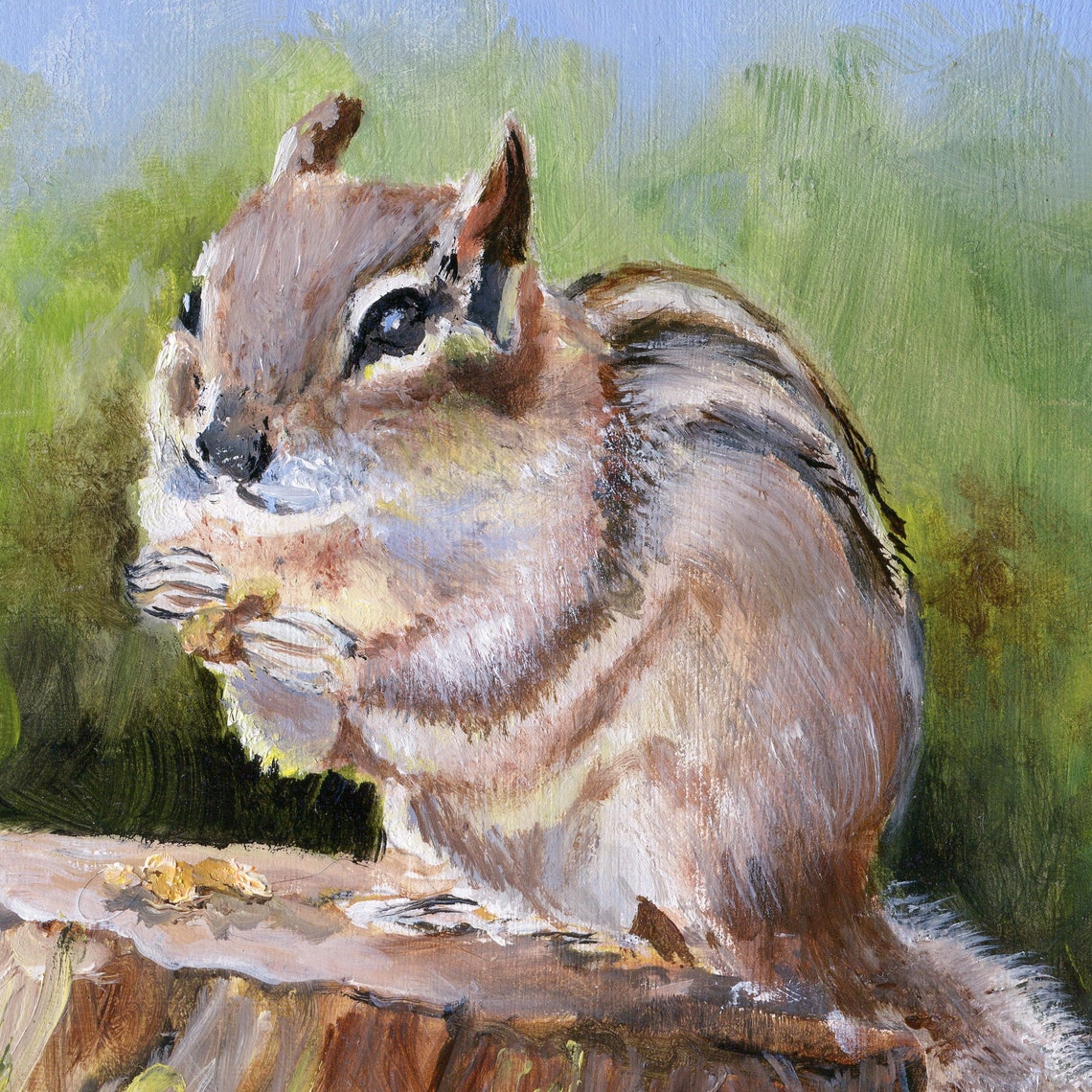 Cute Striped Chipmunk Sitting on a Tree Stump in a Sunny Meadow Poster - Image 4