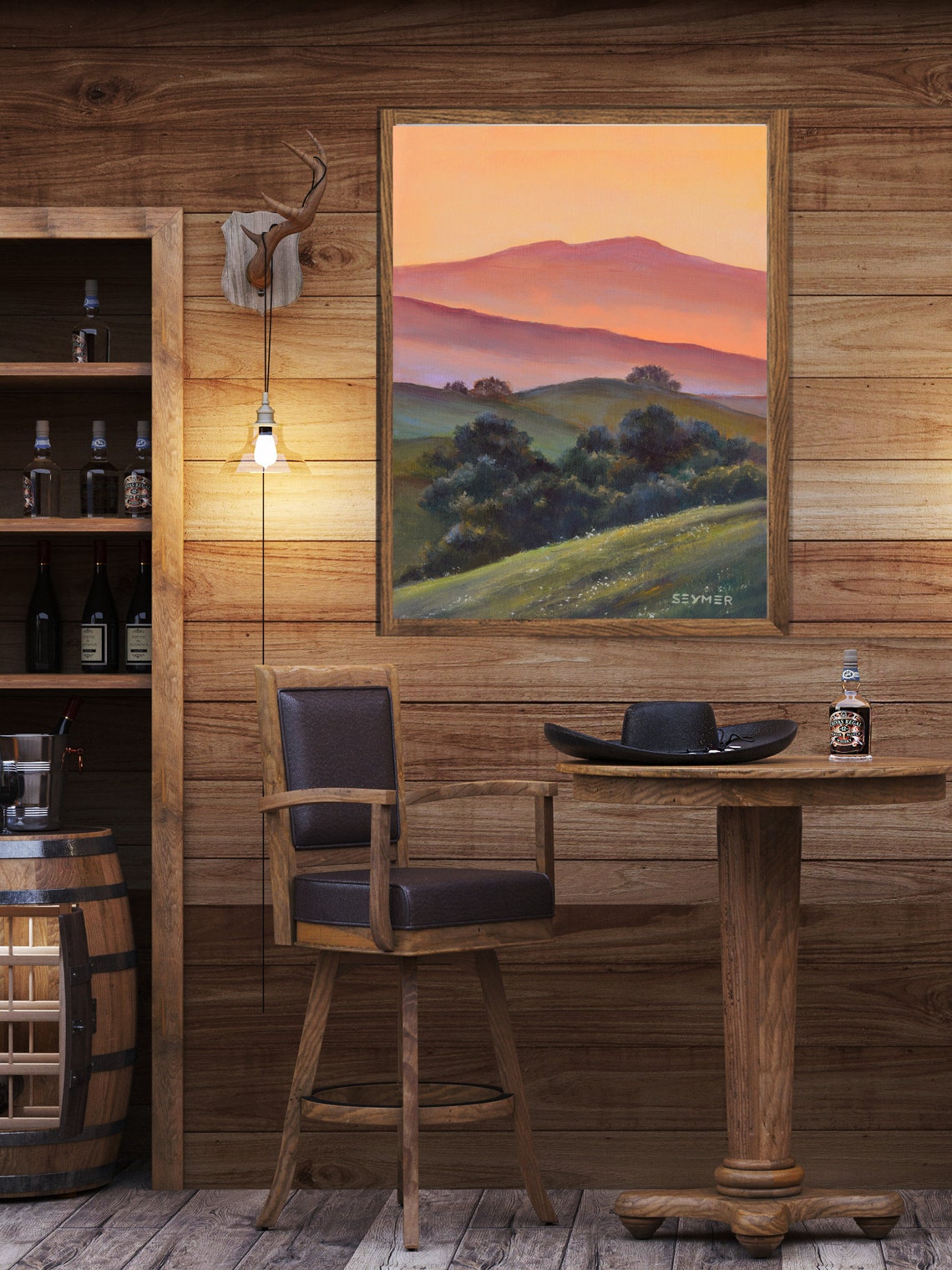 Layered Mountain Ridges Glowing Under a Golden Sunset Sky Poster - Image 2