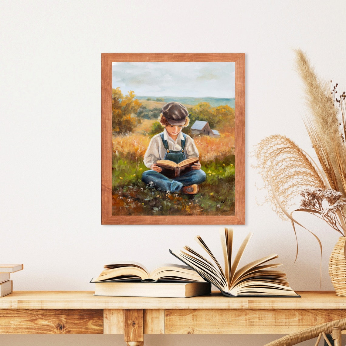 Farm Boy Reading A Book In A Sunny Meadow Near An Old Barn Poster - Image 4