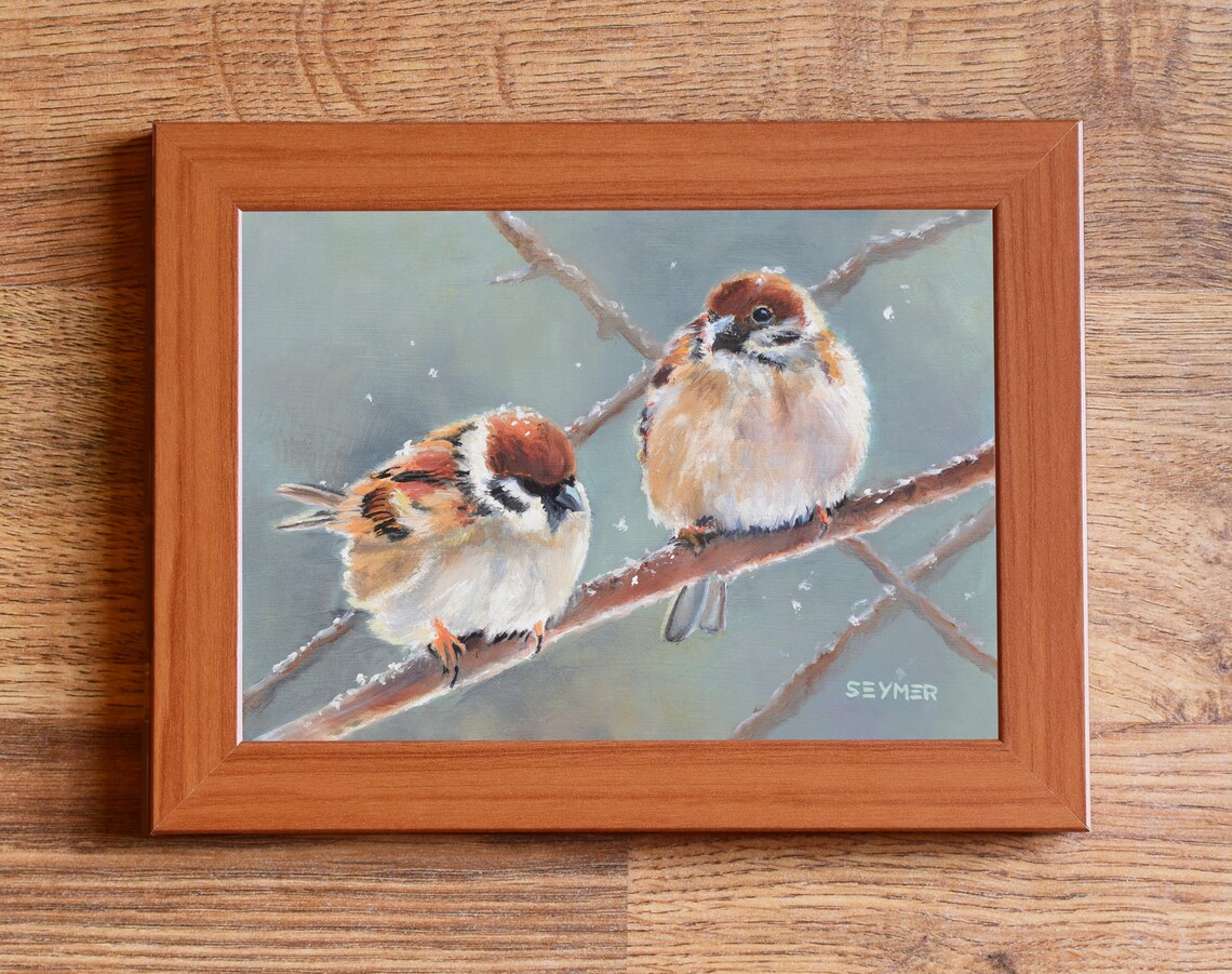 Sparrow Couple Oil Painting, Nature Nursery Art Print - Image 2