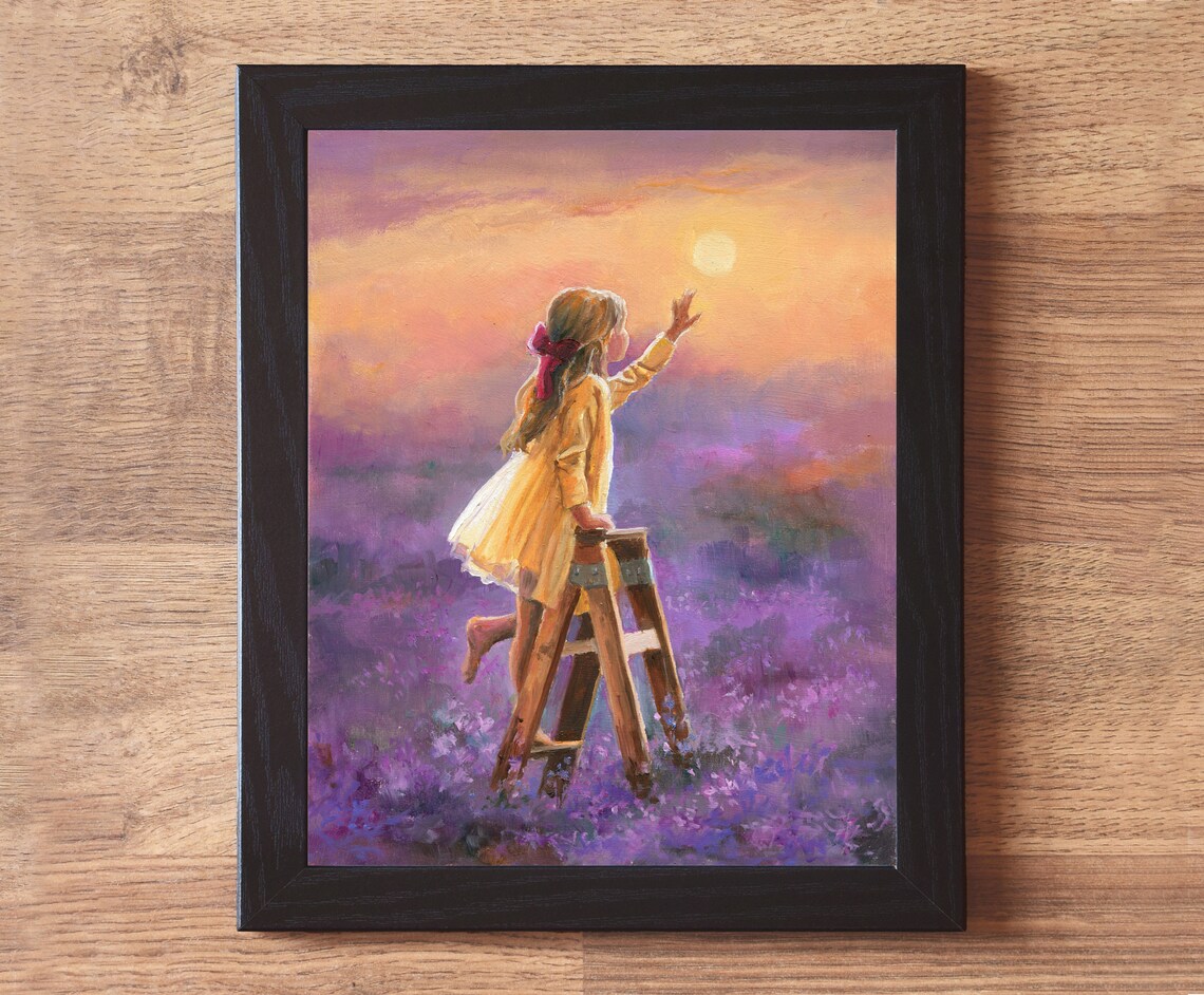 Little Girl and Wildflowers Oil Painting Art Print - Image 3