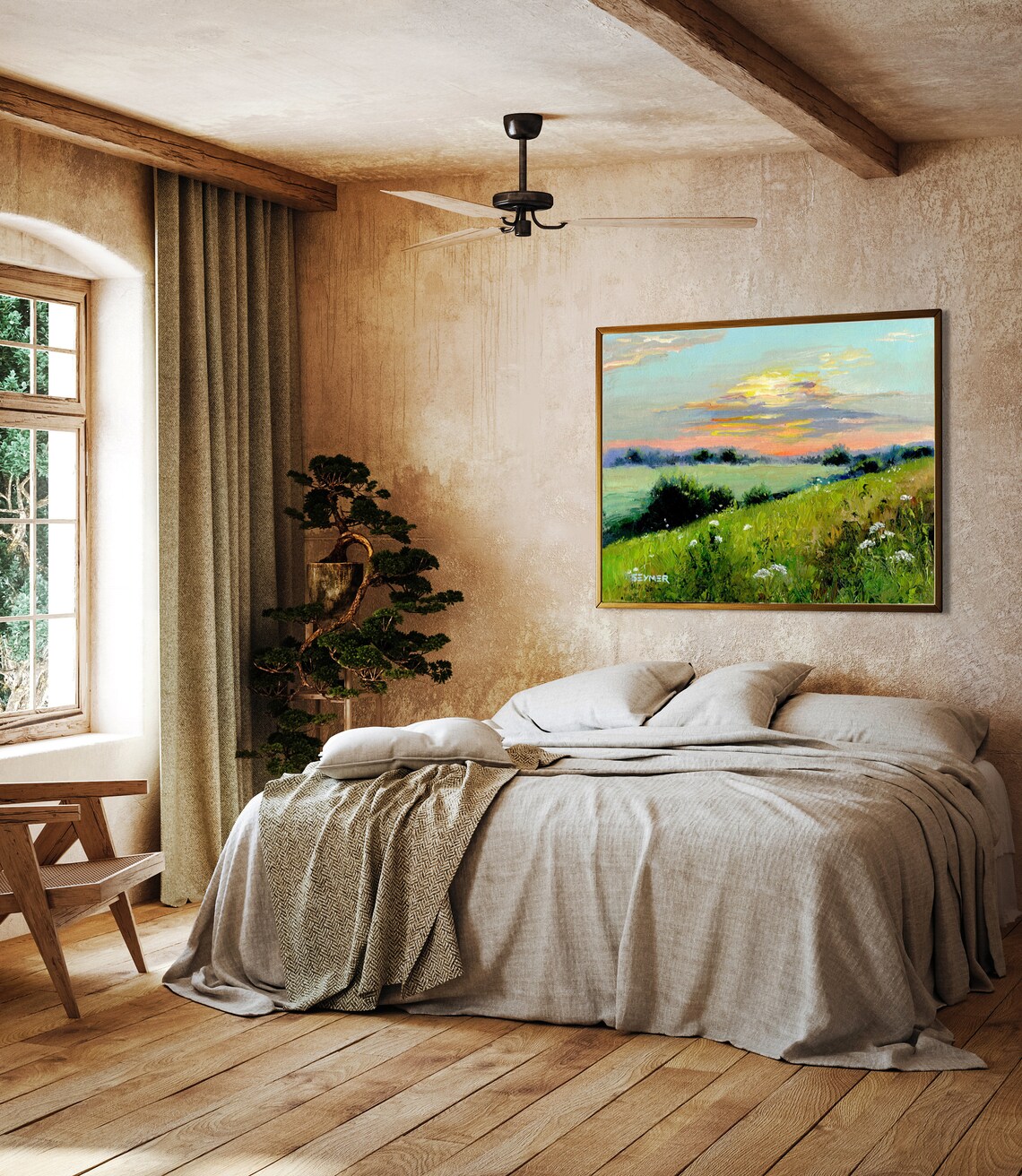 Tuscany Meadow Summer Landscape Oil Art Print - Image 3