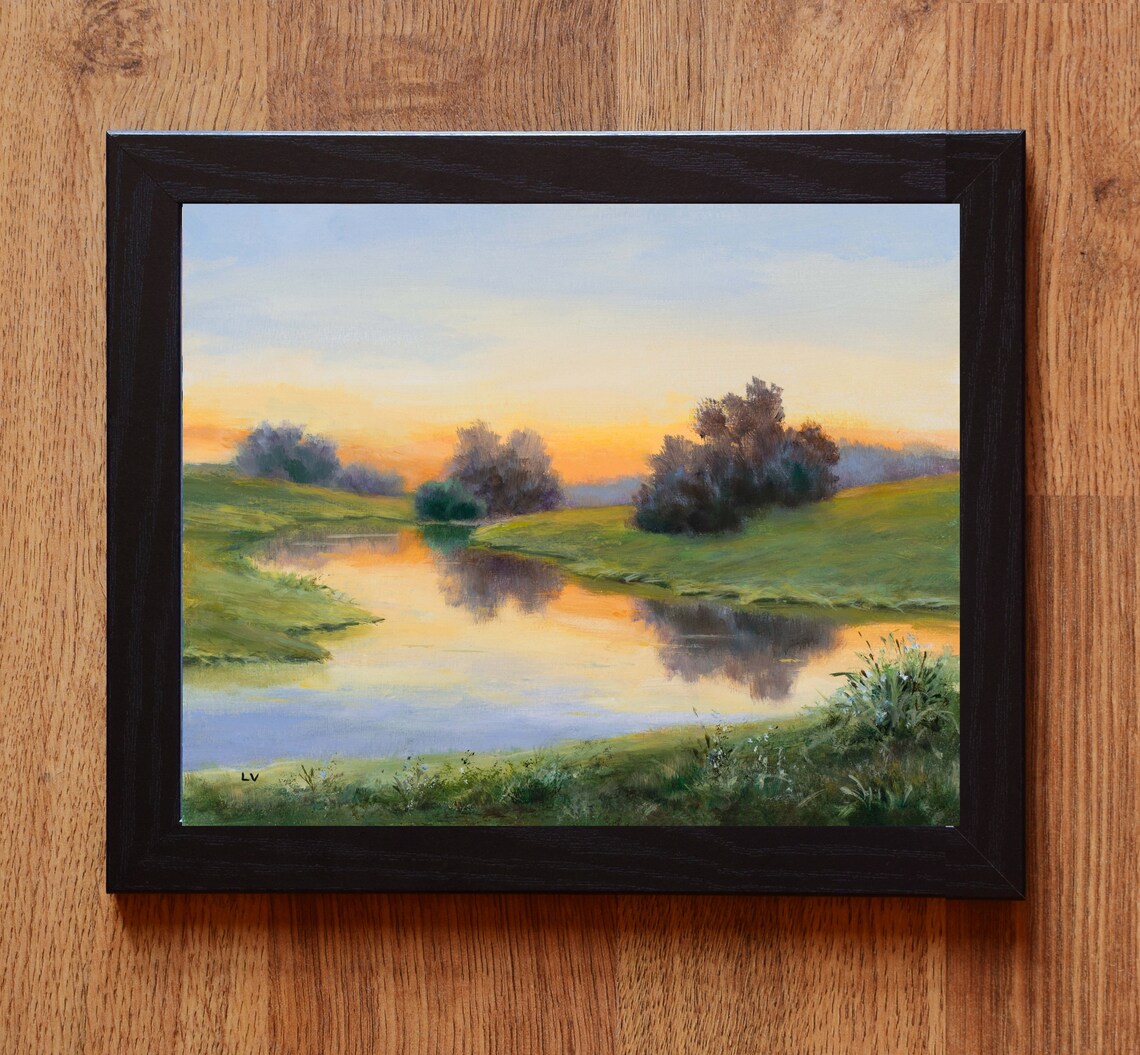 Sunrise River Landscape Oil Painting Art Print - Image 2