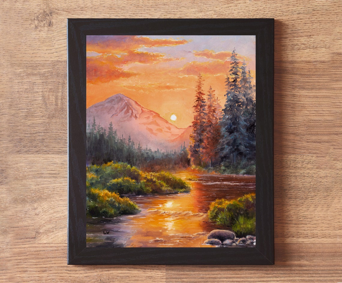 Golden Hour River Reflecting Sunset With Pines And Peak Poster - Image 3